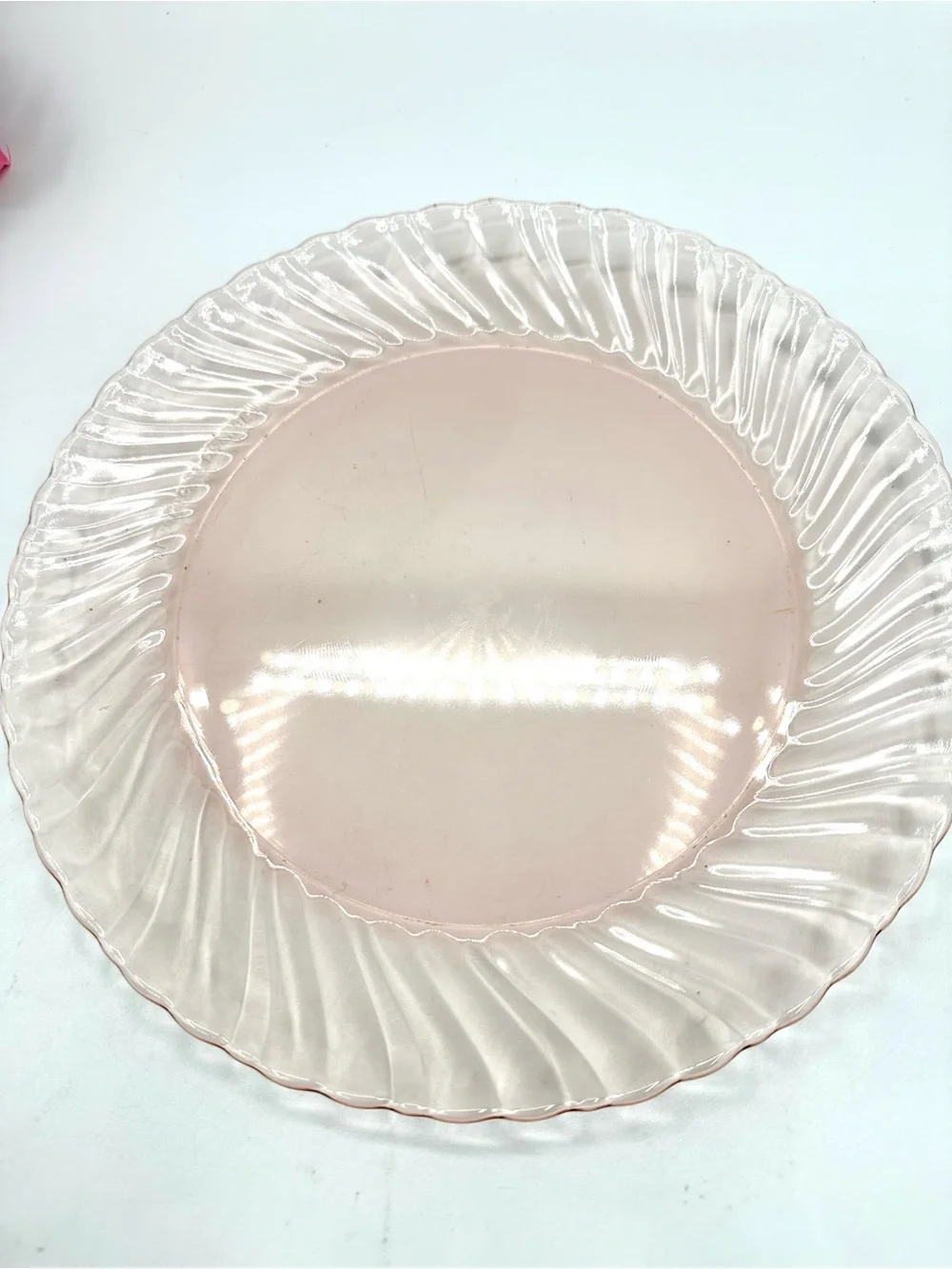 4 Rosaline Pink (Optic Swirl) Luncheon Plates. France